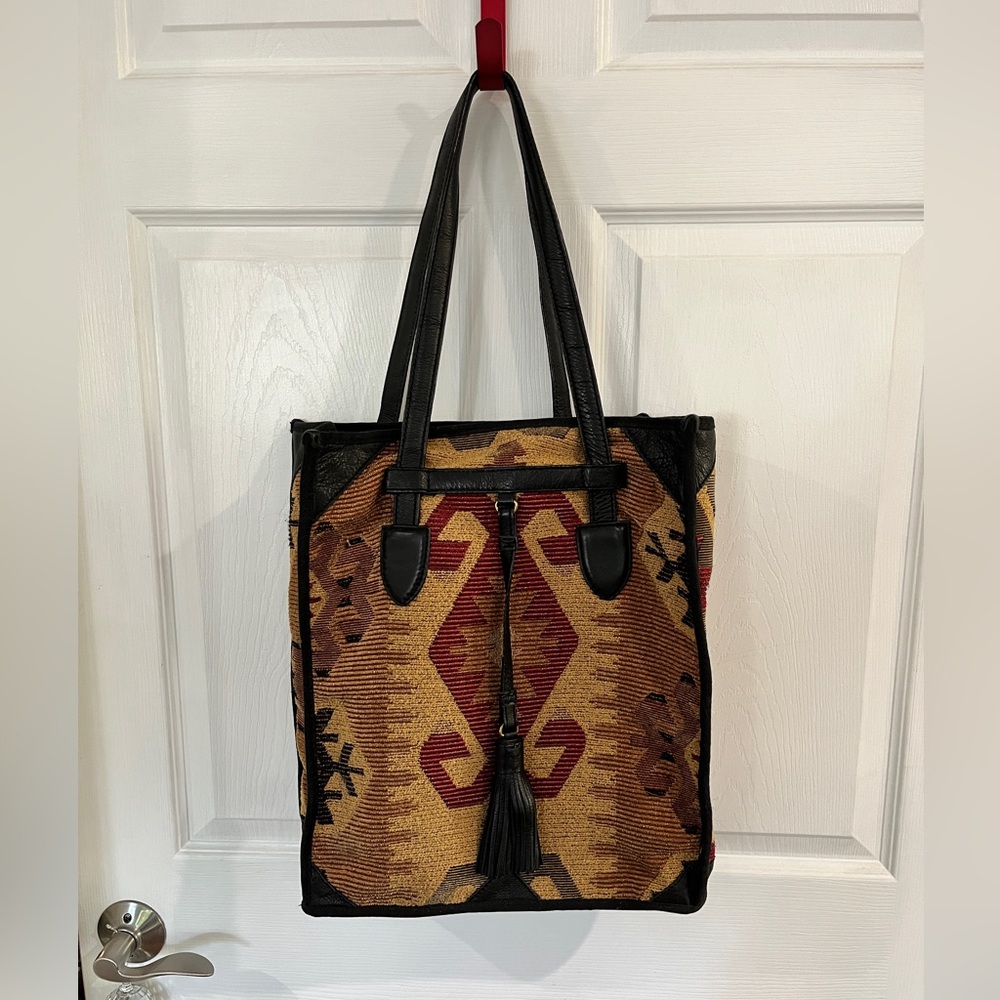 Isabella Fiore Tapestry Tote with Leather Trim and Handles